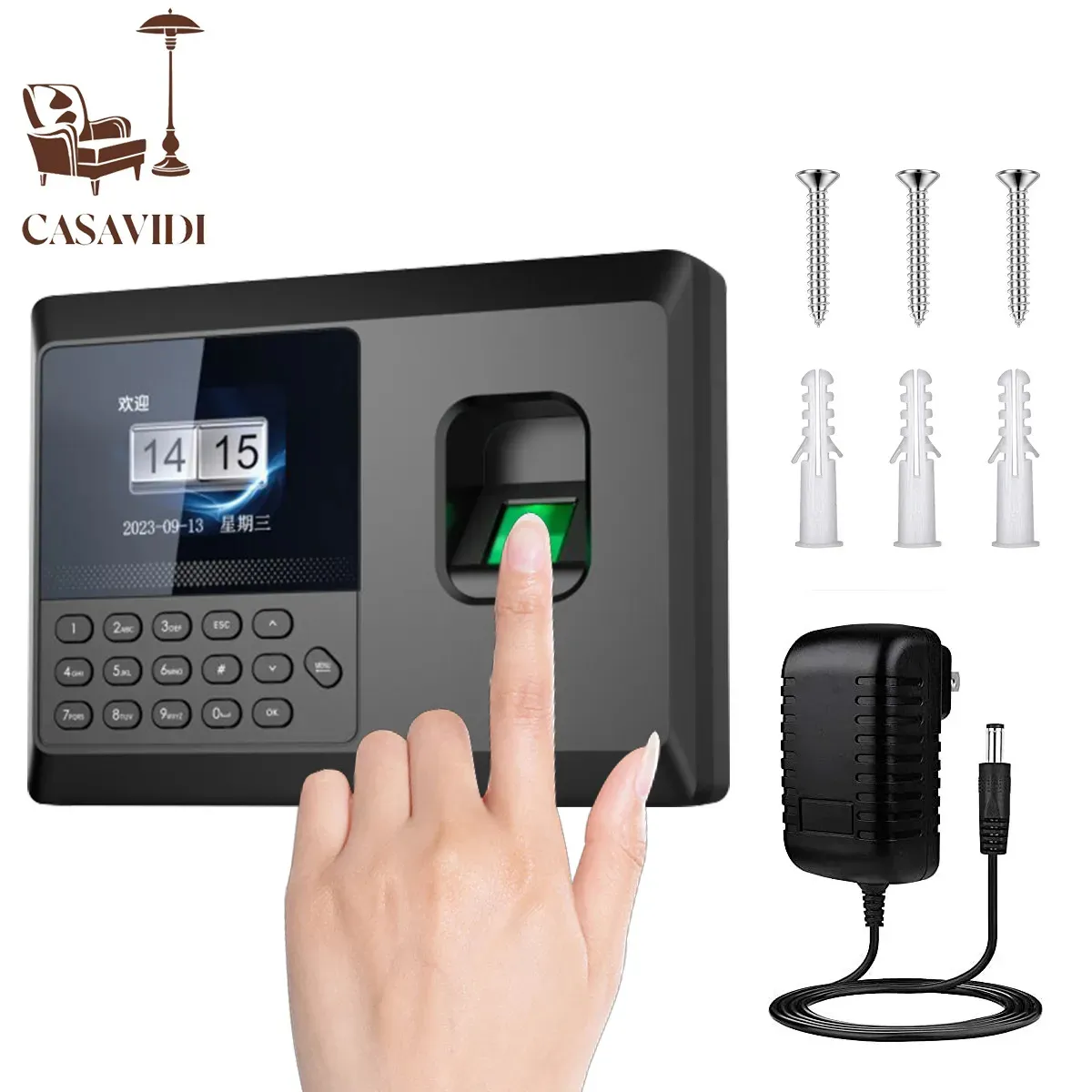Reloj Checador Biométrico CASAVIDI con Reconocimiento Huella Dactilar para Control de Asistencia