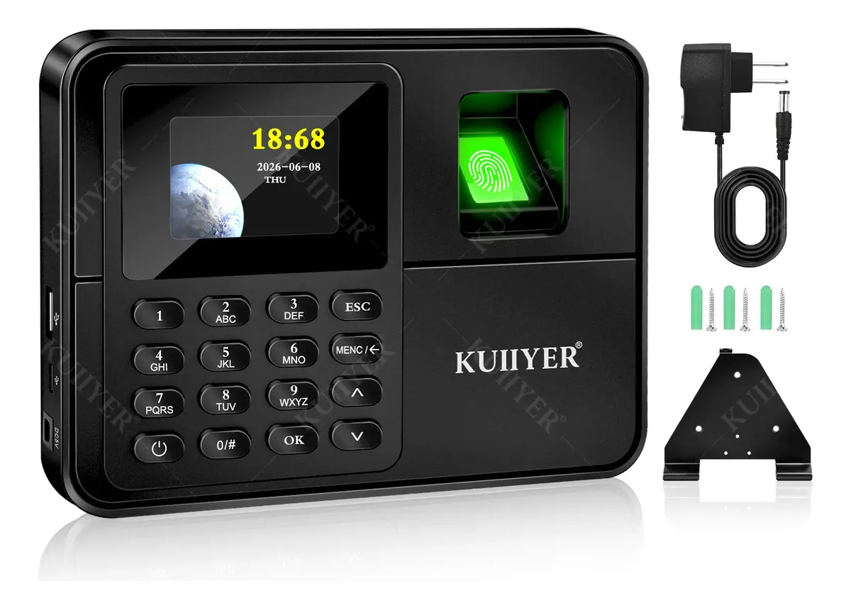 Reloj Checador Biométrico Kuiiyer con Huella Dactilar y Pantalla TFT para Control de Asistencia